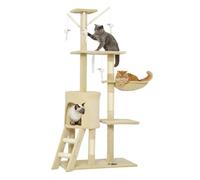 PawHut Árbol Rascador para Gatos Grande, Árbol para Gatos, Altura 134 cm, Torre de Escalada con 6 Postes de Sisal, 3 Plataformas, 1 Cueva, 1 Hamaca, 1