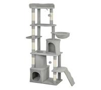 PawHut Árbol Rascador para Gatos Grande, Árbol para Gatos, Altura 170 cm, Torre de Escalada con 7 Postes, 1 Túnel, 3 Plataformas, 2 Cuevas, 1 Hamaca,