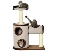PawHut Árbol Rascador para Gatos Mediano, Altura 104 cm, Torre Escalador de Gato con Barril Rascador, Túnel, Cama Superior, Bola Colgante y Postes de Sisal, 75x39x104 cm, Marrón
