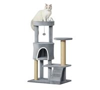 PawHut Árbol Rascador para Gatos Mediano Árbol de 5 Niveles Torre con Plataformas Nido Postes de Yute Escalera y Bola Colgante Gris