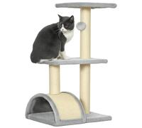 PawHut Árbol Rascador para Gatos Mediano, Árbol para Gatos de 3 Niveles con Alfombra Rascadora en Arco, 2 Plataformas, Postes de Sisal y Bola Colgante, Gris Claro