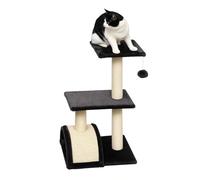 PawHut Árbol Rascador para Gatos Mediano, Árbol para Gatos de 3 Niveles con Alfombra Rascadora en Arco, 2 Plataformas, Postes de Sisal y Bola Colgante, Gris Carbón