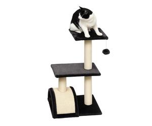 PawHut Árbol Rascador para Gatos Mediano, Árbol para Gatos de 3 Niveles con Alfombra Rascadora en Arco, 2 Plataformas, Postes de Sisal y Bola Colgante, Gris Carbón