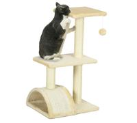 PawHut Rascador para Gatos Altura 72 cm Árbol para Gatos Torre de Escalada con Postes de Sisal Tablero para Rascar Plataformas y Bola Colgante Crema