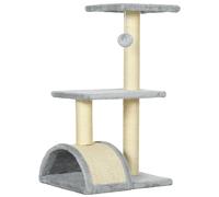 PawHut Árbol Rascador para Gatos Mediano de 3 Niveles con Rascador en Arco Plataformas Postes y Bola 40x35x72 cm Gris Claro