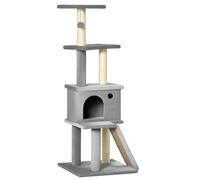 PawHut Árbol rascador para gatos multinivel con casita, escalera, bola y postes de sisal, gimnasio para gatos de peluche y fieltro, 48 x 48 x 125 cm, gris