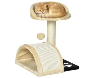 PawHut Árbol Rascador para Gatos Pequeño Altura 40 cm de 2 Niveles con Poste Tablero para Rascar Plataformas y Juguete de Bola Colgante 35,5x37x46 cm Beige