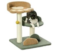 PawHut PawHut Árbol Rascador para Gatos Árbol Pequeño de 52 cm con Cama Poste de Sisal y Bola Colgante 43x39x52 cm Multicolor Verde, Marrón, Beige