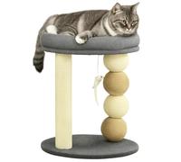 PawHut Árbol Rascador para Gatos Pequeño Torre para Gatos con Nido 4 Bolas y Poste de Sisal Carga 15 kg Ø40x48 cm Gris y Beige