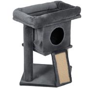 PawHut Árbol Rascador para Gatos Pequeños 57 cm con Rampa para Rascar Cueva Cama y Bola Colgante 40x40x57 cm Gris Oscuro
