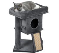 PawHut Árbol Rascador para Gatos Pequeños 57 cm, Torre para Gatos con Poste de Sisal, Rampa para Rascar, Cueva, Cama y Bola Colgante, 40x40x57 cm, Gris Oscuro