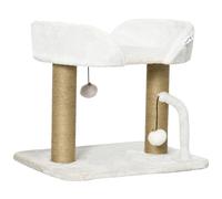 PawHut Árbol Rascador para Gatos Pequeños Altura 42 cm con Nido Bolas Colgantes y Postes de Sisal 48x38x42 cm Blanco