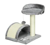 PawHut Árbol Rascador para Gatos Pequeños Altura 46 cm con Poste Tablero para Rascar Plataformas y Bola 35,5x37x46 cm Gris