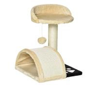 PawHut Árbol Rascador para Gatos Pequeño Altura 40 cm de 2 Niveles con Poste Tablero para Rascar Plataformas y Juguete de Bola Colgante 35,5x37x46 cm Beige