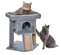 PawHut Árbol Rascador para Gatos Pequeños de 57 cm Torre para Gatos con Poste de Yute Rampa para Rascar Cama y Bola Colgante 40x40x57 cm Gris Claro