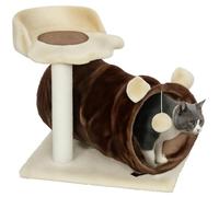 PawHut Árbol Rascador para Gatos - Torre con Túnel, Nido, Plataformas, Bola de Juguete y Poste de Yute Marrón Oscuro - Altura 47 cm