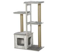 PawHut Árbol Rascador para Gatos Torre de Escalada con Cueva Múltiples Plataformas y Postes de Yute 67x38,5x114 cm Gris Aosom España