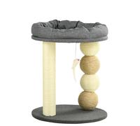 PawHut Árbol Rascador Pequeño para Gatos Torre con Nido 4 Bolas y Poste de Sisal Ø40x48 cm Gris y Beige Aosom España