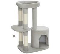 PawHut Árbol rascador torre de juegos para gatos postes rascadores, plataforma, caseta, pelota, tejido de peluche, 60 x 45 x 90 cm, gris claro Aosom España