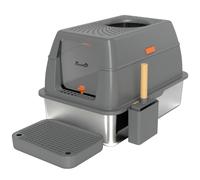 PawHut Arenero cerrado casa de aseo para gato acero inoxidable tapa escalón antidispersión 60x40x38cm gris oscuro Aosom España