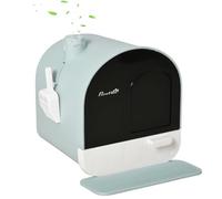 PawHut Arenero Cerrado para Gatos Bandeja Extraíble 43x44x47 cm Verde | Caja de Arena para Gatos, Pala, Alfombrilla Antirrastreo, Filtro para Control de Olores, Puerta Abatible, Fácil de Limpiar
