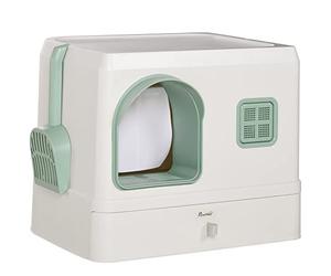 PawHut Arenero Cerrado para Gatos Caja de Arena para Gatos con Bandeja Extraíble Entrada con Cortina Pala y Filtro Desodorizante 50x40x40 cm Blanco