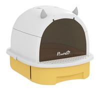 PawHut Arenero Cerrado para Gatos con Bandeja Extraíble Filtro de Carbono Pala y Asa Superior 40,5x52x39 cm Amarillo y Blanco
