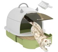 PawHut Arenero Cerrado para Gatos con Bandeja Extraíble Filtro de Carbono Pala y Asa Superior 40,5x52x39 cm Blanco y Verde