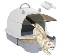 PawHut Arenero Cerrado para Gatos con Bandeja Extraíble Filtro de Carbono Pala y Asa Superior 40,5x52x39 cm Blanco y Gris