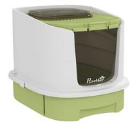 PawHut Arenero Cerrado para Gatos con Entrada Frontal Salida Superior Bandeja Extraíble y Pala 40,5x52,5x42,5 cm Blanco y Verde