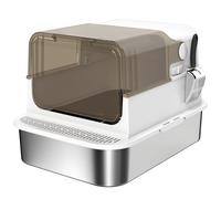 PawHut Arenero cerrado para gatos en acero inoxidable, casa de baño para gato con pala, 70 x 50 x 46,5 cm, blanco Aosom España