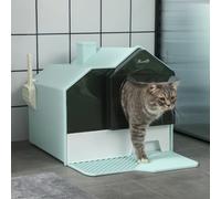 PawHut Arenero Cubierto para Gatos Caja de Arena Cerrada para Gatos con Bandeja Extraíble Pala Pedal Exterior y Filtro Desodorizante 47x45x42 cm Azul