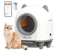 PawHut Arenero Gatos Autolimpiable 80L con Eliminación de Olores, Protección de Seguridad, Control por App, Arenero Autolimpiable y 1 Rollo de Bolsas de Basura