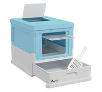 PawHut Arenero para Gatos, Caja de Arena para Gatos Plegable, con Entrada Frontal y Salida Superior, Pala Incluida, 47,5x35,5x36,7 cm, Azul y Blanco