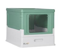 PawHut Caja de Arena Plegable para Gatos Arenero Cerrado con Bandeja Extraíble Pala 47,5x35,5x36,7 cm Verde Vibrante Aosom España