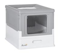 PawHut Arenero para Gatos, Caja de Arena para Gatos Plegable, con Entrada Frontal y Salida Superior, Pala Incluida, 47,5x35,5x36,7 cm, Gris y Blanco