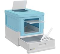 PawHut Arenero para Gatos, Caja de Arena para Gatos Plegable, con Entrada Frontal y Salida Superior, Pala Incluida, 47,5x35,5x36,7 cm, Azul y Blanco