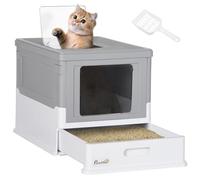 PawHut Arenero para Gatos, Caja de Arena para Gatos Plegable, con Entrada Frontal y Salida Superior, Pala Incluida, 47,5x35,5x36,7 cm, Gris y Blanco