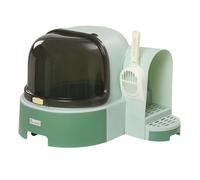 PawHut Arenero para Gatos con Cubierto Caja de Arena para Gatos en Forma de Cápsula Espacial con 2 Bandejas Extraíbles y Pala 52x60x42 cm Verde