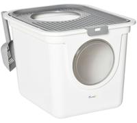 PawHut Arenero para Gatos con Pala Inodoro para Mascotas con 2 Puertas Entrada Principal y Salida Superior 44x55x39 cm Blanco y Gris