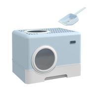 PawHut Arenero para Gatos Cubierto, Caja de Arena para Gatos con Bandeja Extraíble, Entrada Frontal y Salida Superior, Pala, Fácil de Limpiar, Antifugas, Azul