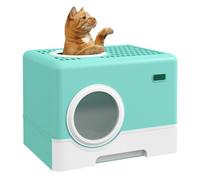 PawHut Arenero para Gatos Cubierto, Caja de Arena para Gatos con Bandeja Extraíble, Entrada Frontal y Salida Superior, Pala, Fácil de Limpiar, Antifugas, Verde