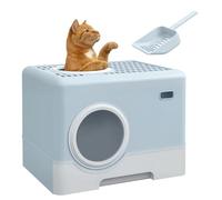 PawHut Arenero para Gatos Cubierto, Caja de Arena para Gatos con Bandeja Extraíble, Entrada Frontal y Salida Superior, Pala, Fácil de Limpiar, Antifugas, Azul