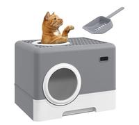 PawHut Arenero para Gatos Cubierto, Caja de Arena para Gatos con Bandeja Extraíble, Entrada Frontal y Salida Superior, Pala, Fácil de Limpiar, Antifugas, Gris