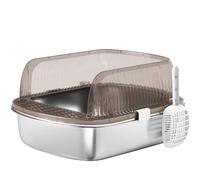 PawHut Arenero para Gatos Cubierto Cerrado con Bandeja de Acero Inoxidable Bordes Altos Pala y Zona para Caída de Arena Gris Gris Carbón 53x42x27 cm