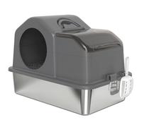 PawHut Arenero para Gatos Cubierto con Bandeja de Acero Inoxidable Tapa Extraíble Bordes Altos Fácil de Limpiar Gris Oscuro