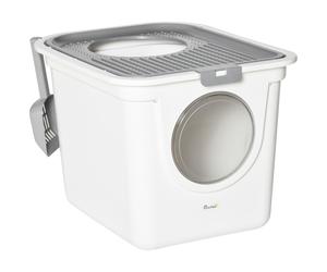 PawHut Arenero para Gatos Cubierto con Pala Inodoro 2 Puertas Principal Superior 44x55x39 cm Blanco Gris Aosom España