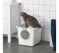 PawHut Arenero para Gatos Cubierto con Pala Inodoro para Gatos con 2 Puertas Principal y Superior 44x55x39 cm Blanco y Gris Blanco y Gris