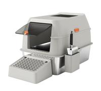 PawHut Arenero para Gatos Cubierto de Acero Caja de Arena para Gatos Arenero Cerrado para Gatos con Paso de Salida y Pala de Acero Gris Claro