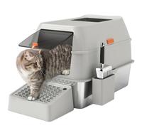 PawHut Arenero para Gatos Cubierto de Acero con Paso de Salida Gris Claro | Caja de Arena para Gatos, Pala de Acero